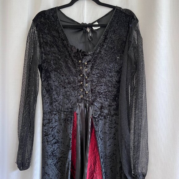 Renaissance Full length Dress Black &‎ Red Crushed Velvet Lace Up Medieval READ - Picture 4 of 10